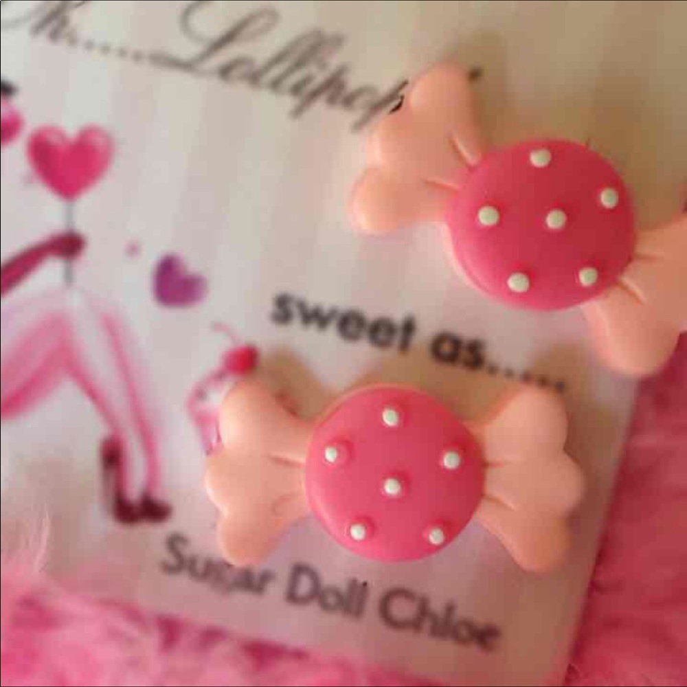 Oh lollipop candy pink barbie costume earrings Lolita kawaii doll baby girls